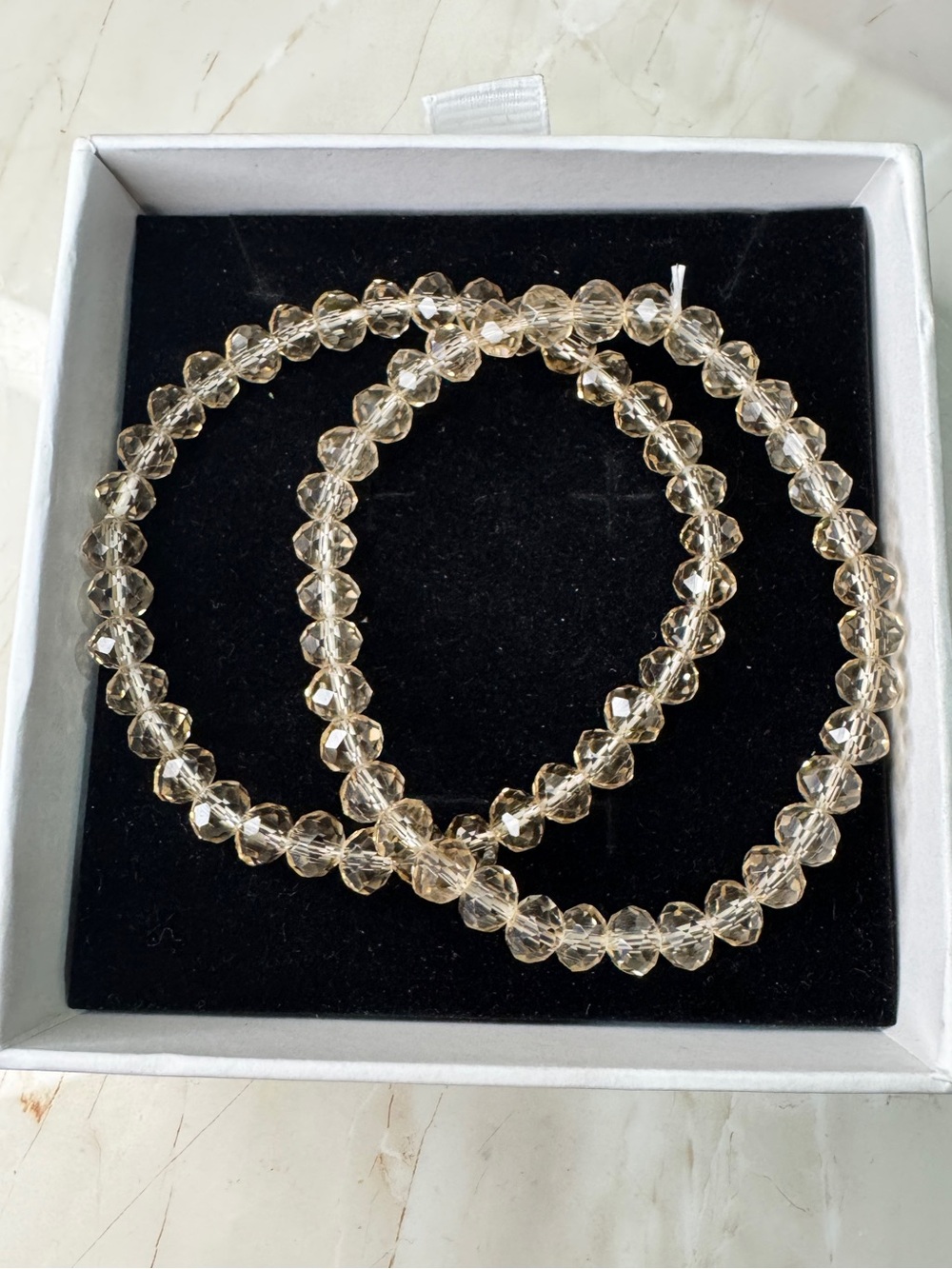 2 Crystal glass Bead Stretch Bracelet Set - Champagne